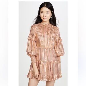 Ulla Johnson Averil Rose Gold Ruffle Tiered Mini Dress Party Going Out 2 Silk